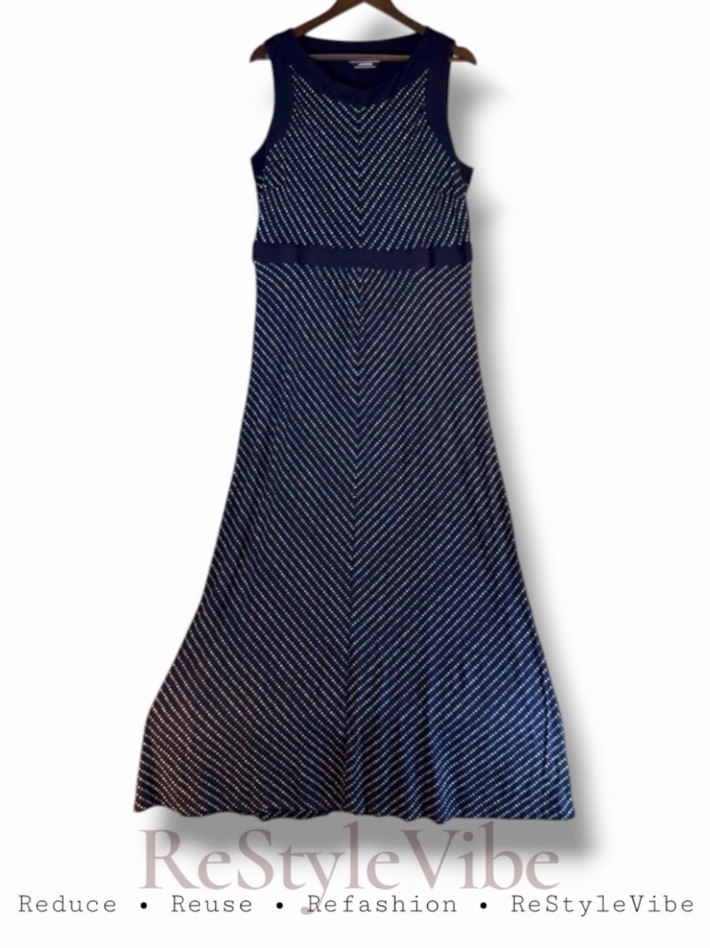 LANDS’ END Women’s Size XL Dress Maxi Length Polka Dot Stretch Side Slits